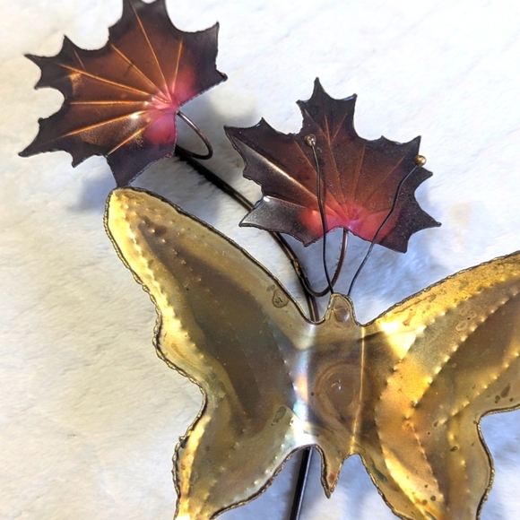 Artisan Made Brass and Copper Butterfly and Maple Leaf Wall Sculpture Art/Decor - Picture 6 of 11